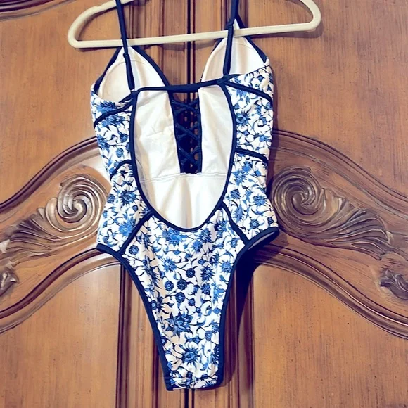 Floral Blue and White One Piece Blue Ruby Swimsuit - Picture 10 of 16